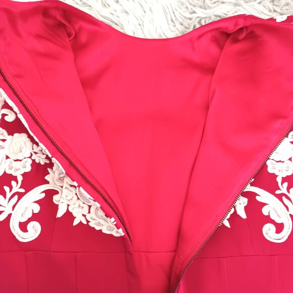 Beautiful Red Embroidered 100% Silk Double Lining Accent Dress Size 36 - Picture 9 of 10
